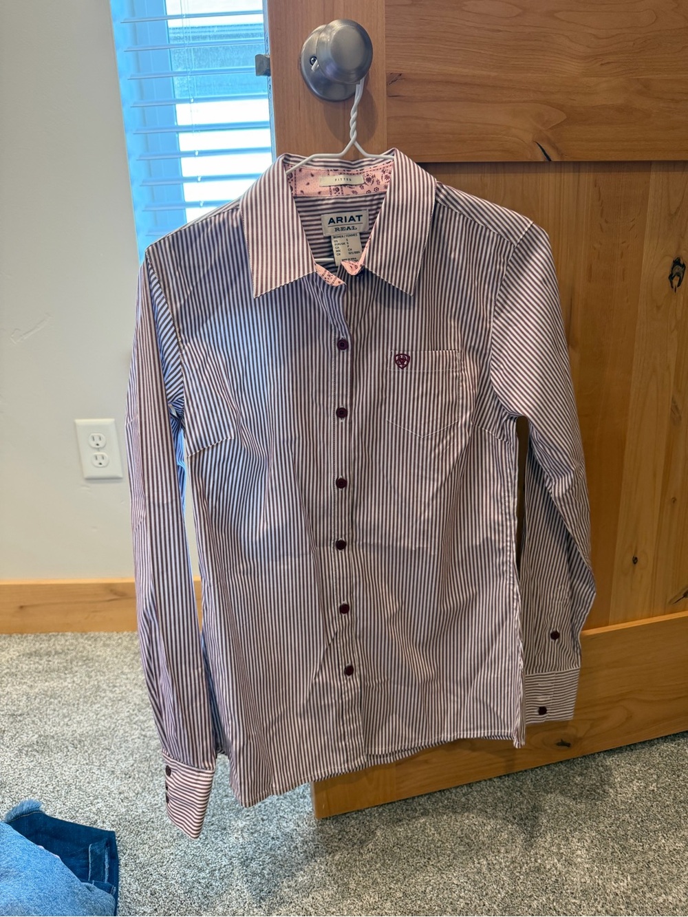 Ariat Burgundy and White Striped button down